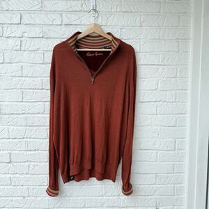 Robert Graham Men's 2XL Terracotta 100% Wool Pullover Sweater 1/4 Zip Neck
